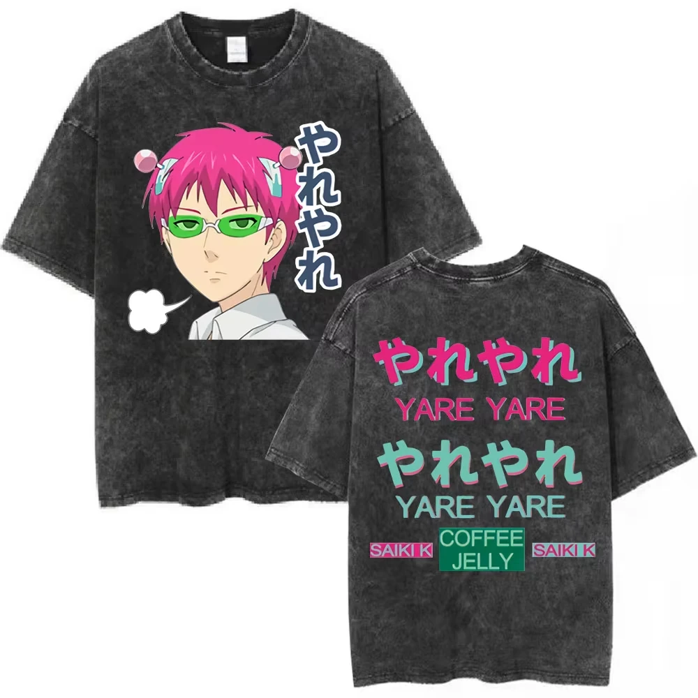Anime The Disastrous Life of Saiki K Saiki Kusuo Graphic Print T-Shirt Men Women Retro Washed Manga Oversized Top Summer New Tee