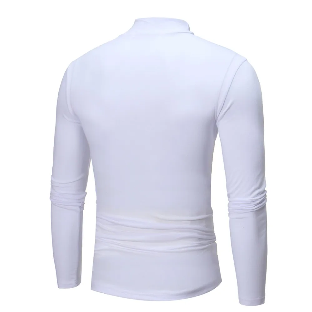 Hot-Winter Warm Men Mock Neck-Basic Plain T-shirt Blouse Pullover Long Sleeve Top Male Outwear Slim Fit Stretch Fashion Sweater