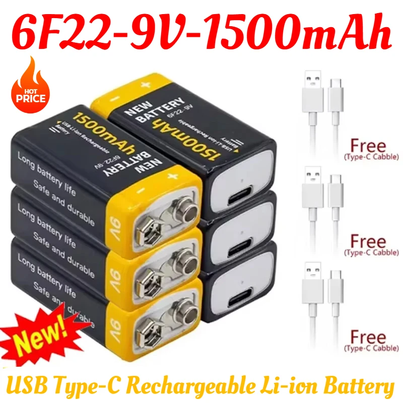 Batterie aste pour détecteur de métaux, 9V, 1500mAh, Type-C, 6F22, 9V, Eddie Ion, télécommande, hélicoptère, microphone, modèle de jouet