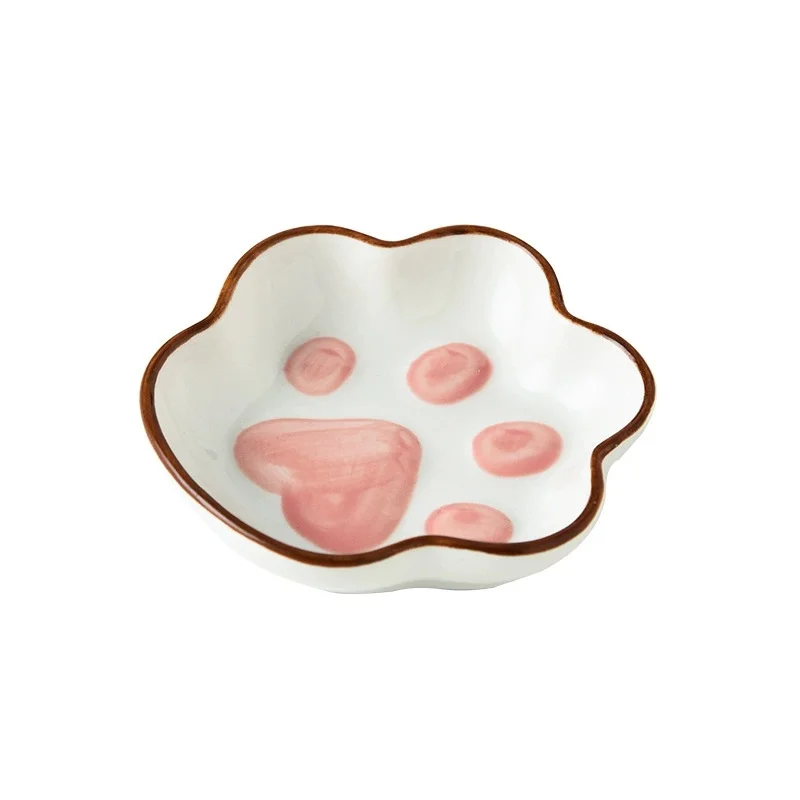New2025Japanese Cute Cat's Paw Taste Dish Ceramic Cartoon Dessert Plate Soy Fruit Sauce Dish Seasoning Bowl Household Dip Dishes