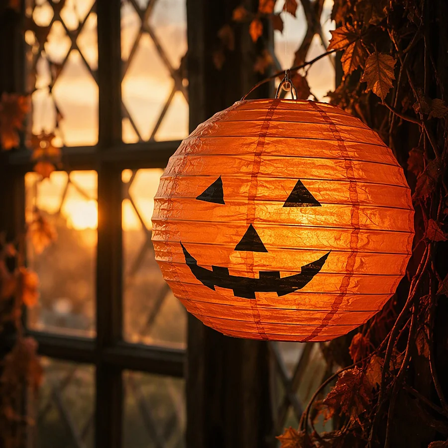 6 Stück Halloween-Party-Kürbis-Papierlaternen für Haus, Garten, Innen- und Außendekoration, hängende Ornamente, Horror-Requisiten ohne LED – Detail 3