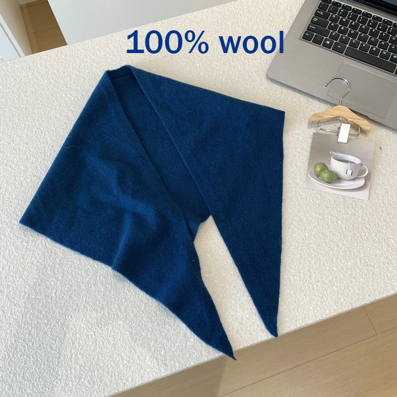 

Korean Version 100% Wool Triangle Scarf Women Knitted Shawl Autumn and Winter Solid Color Wool Knitted Triangle Scarf