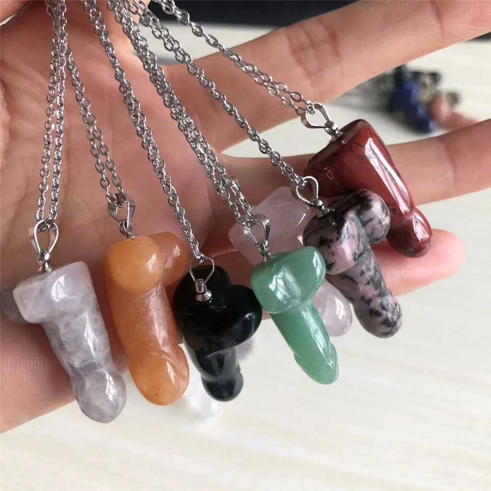 

Healing Spiritual Craft Crystal Pendant Necklace For Man Natural Amethyst Carved Penis Handmade Necklace Couple Jewelry For Gif