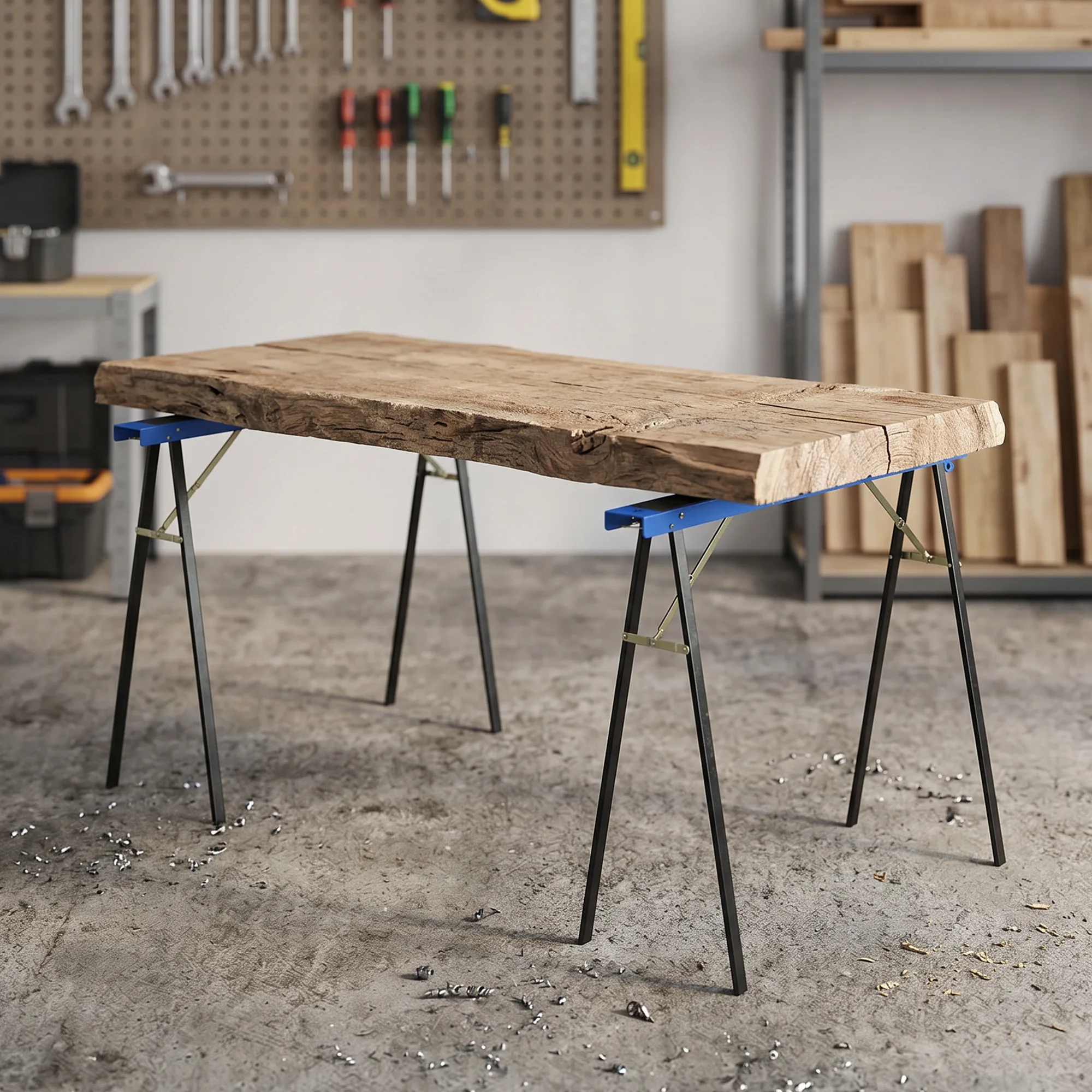 HOMCOM werksteun 2-delige set, opklapbare steun, steigersteun met antislip oppervlak, handgreep, draagvermogen tot 350 kg, blauw