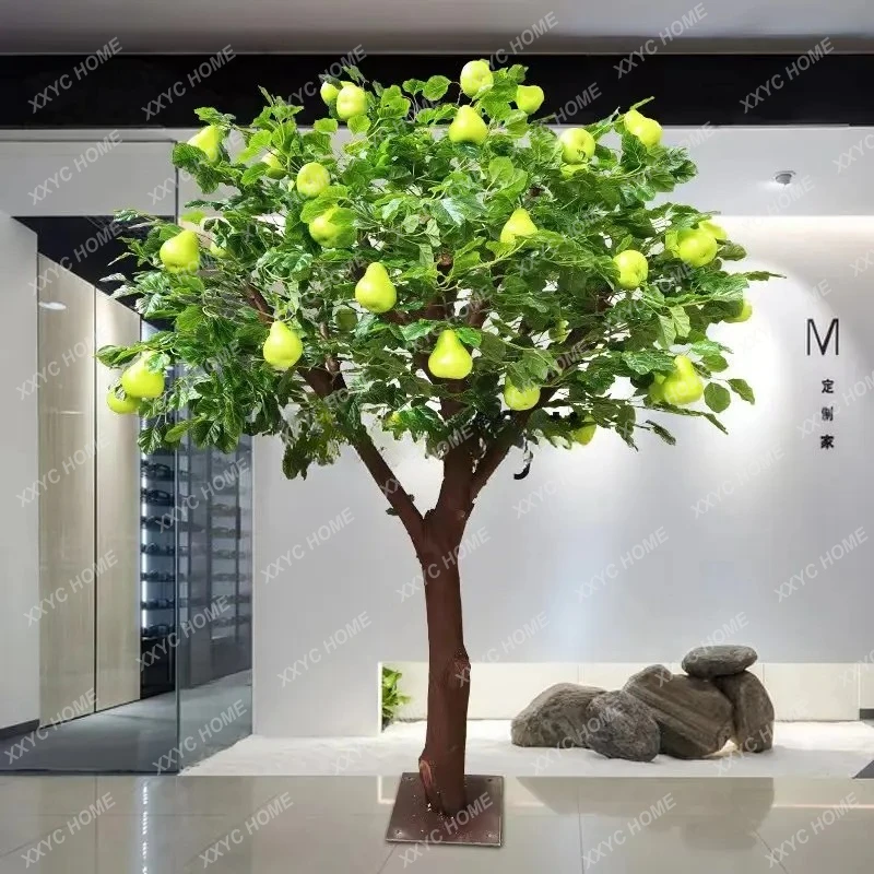 A  Simulation peach fake fruit tree apple orange decoration natural solid wood large interior decoration