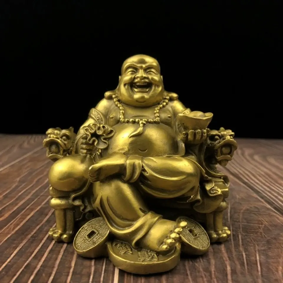 Copper Lucky crossing legs Maitreya Buddha Statue Buddhist Buddha Statue Office Home Decor Gift for Desk Ornament