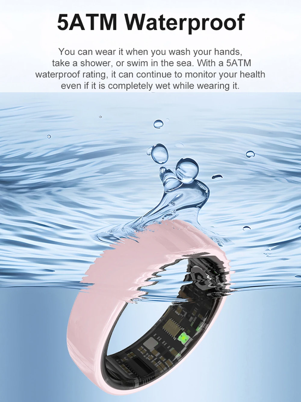 Anillo inteligente Bluetooth de cerámica para mujer, frecuencia cardíaca, oxígeno en sangre, monitoreo de salud del sueño, resistente al agua hasta 5 ATM, con estuche de carga