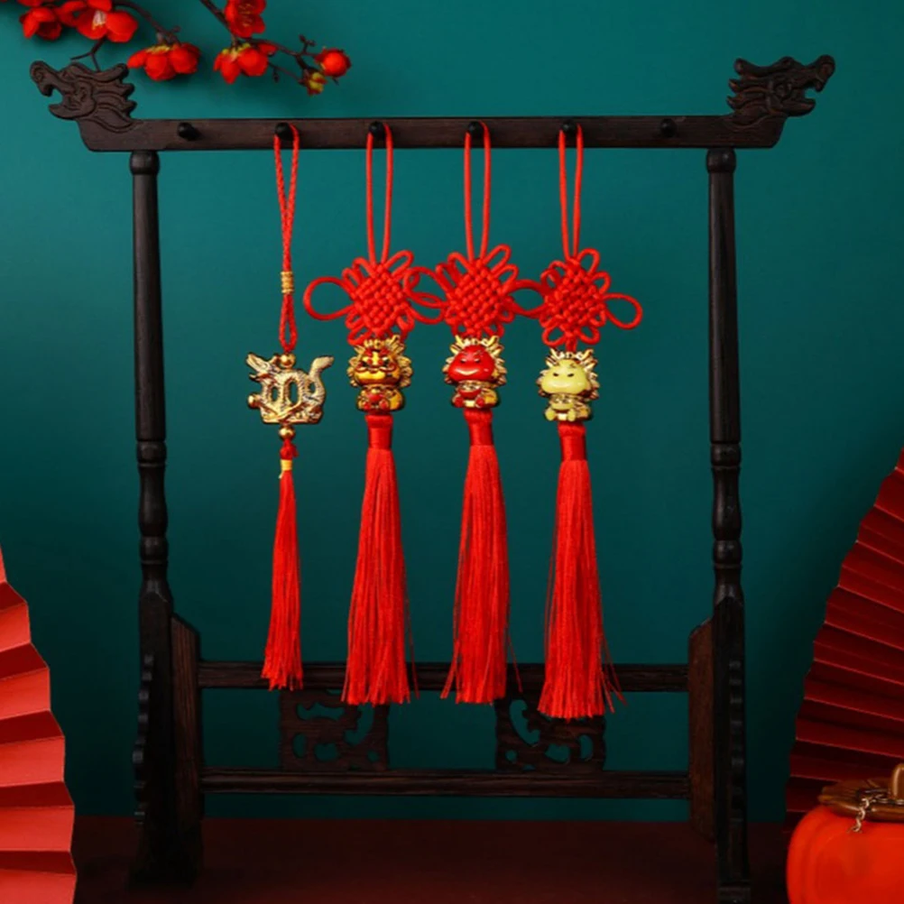 

4Pcs Chinese Knot Dragon Pendants Red Tassels Hanging naments Spring Festival Decorations New Year Accessories