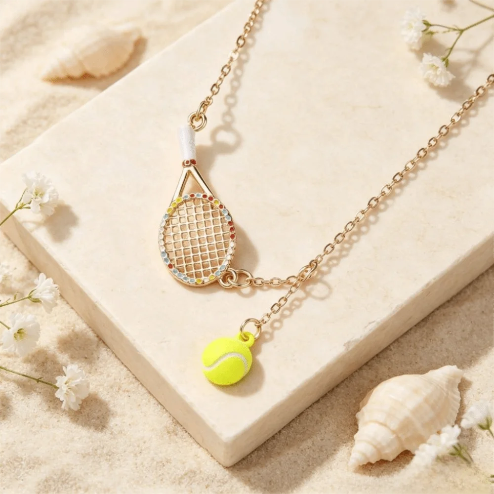 Jewelry Gifts Openwork Design Tennis Racket Necklace Tarnish Free Waterproof Racket Pendant Necklace Sport Necklace Men