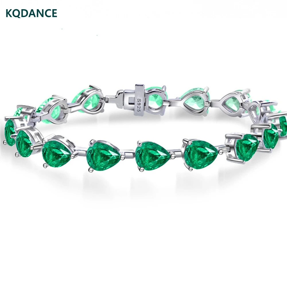 KQDANCE  Luxury 925 Sterling Silver High Carbon Diamond Created Paraiba Tourmaline Emerald Women Bracelets Bangle Fine Jewelry