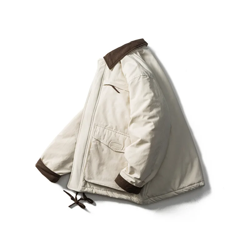 معطف منتفخ لملابس العمل اليابانية Amekaji مقاس كبير للجنسين مع سترات بياقة سروال قصير شتوية سميكة ودافئة مبطنة بالقطن #4