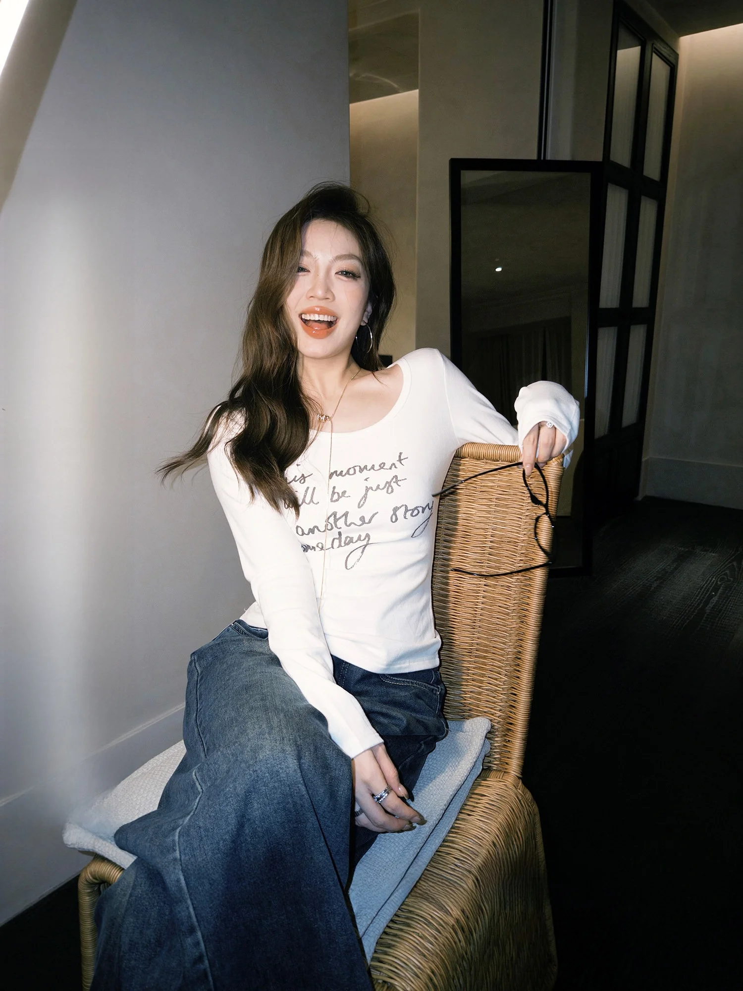 

Women's Long Sve Fce Lined T-irt round Ne Print High Waist Commute Casual Thiened Inner Wear Aeo