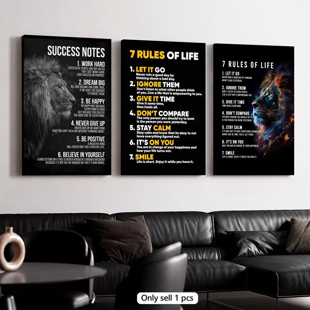 7 Rules Of Life Motivation Framed Wall Painting Canvas Art Poster Solid Wood Frame for Room Living Home Decor
