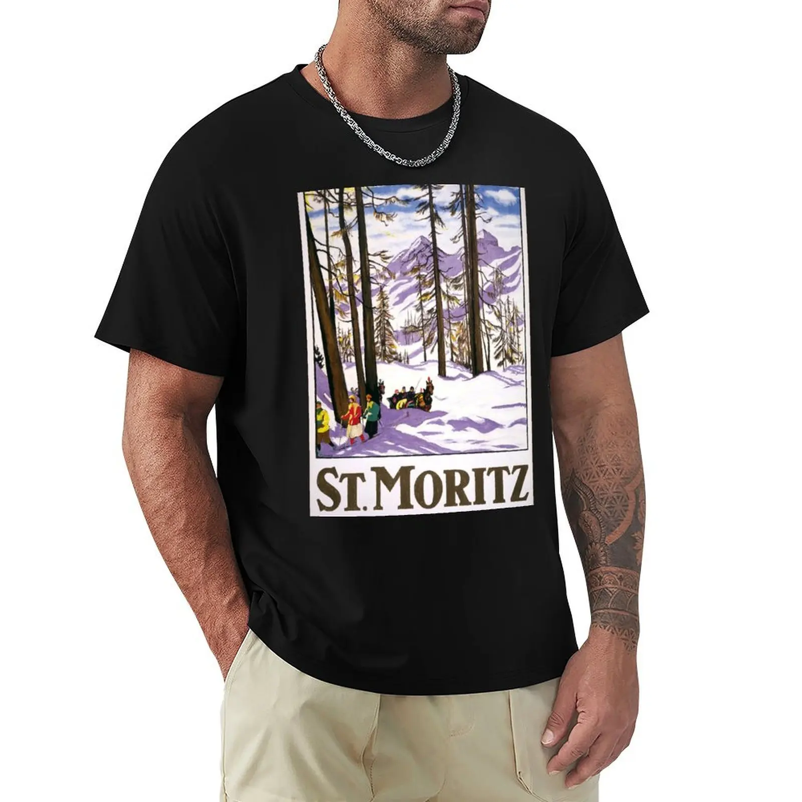 Retro St. Moritz Vintage Reclame T-Shirt Lässiges, leichtes Kurzarm-Oberteil