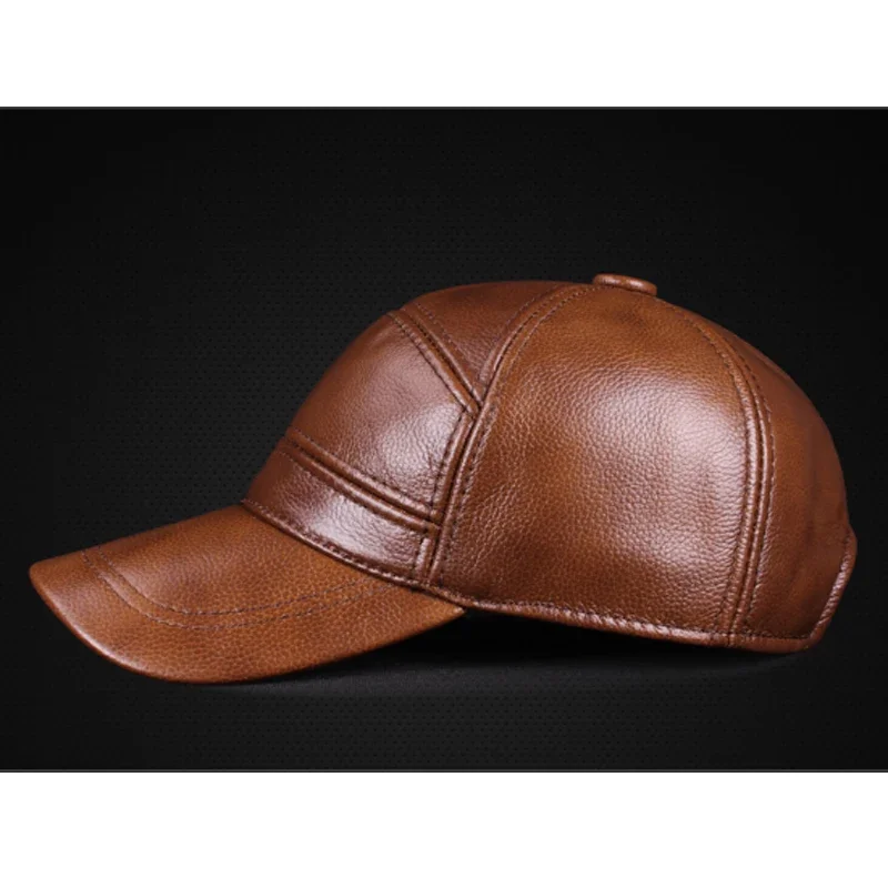 

New Spring Men Real Leather Baseball Caps Cowhide Men Youth Duck Tongue Dad Hats Bomber Flying cap