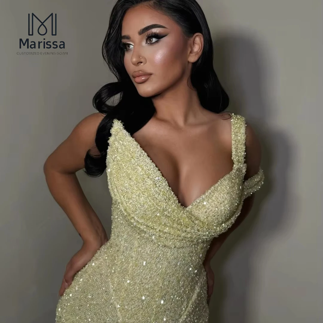 فستان ماريسا طويل أنيق مصنوع حسب الطلب بحمالة على شكل حرف v وذيل السمكة للمناسبات الخاصة بدون أكتاف ترتر للحفلات الراقصة #4
