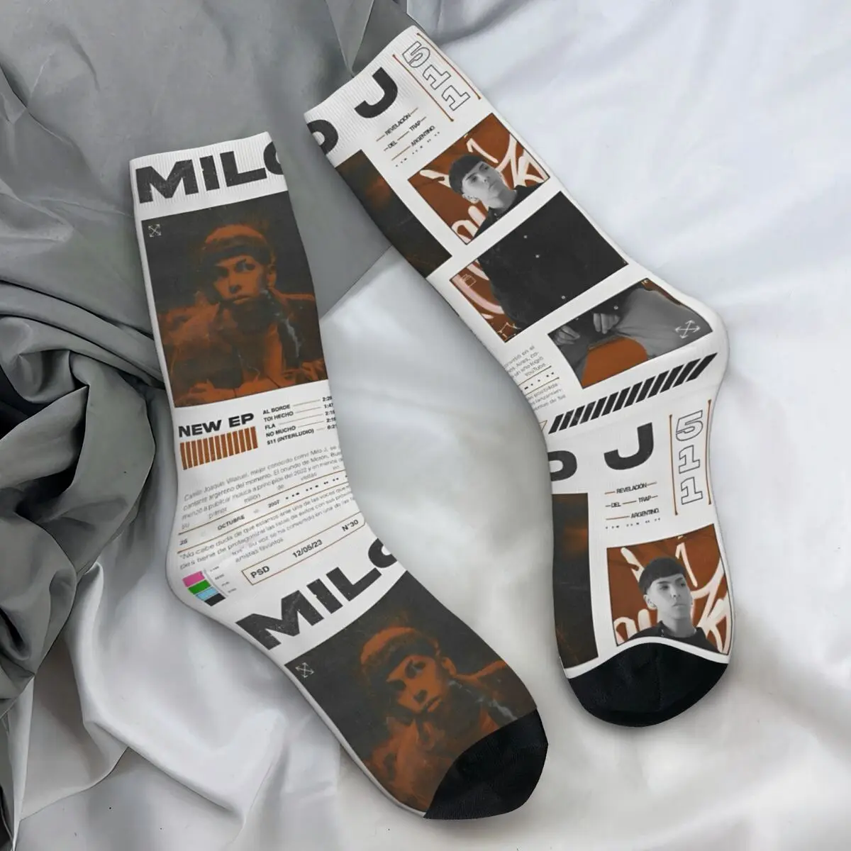 Rapper Milo J Music Album Socks Harajuku Stockings Spring Anti Bacterial Men's Socks Comfortable Graphic Outdoor Socks