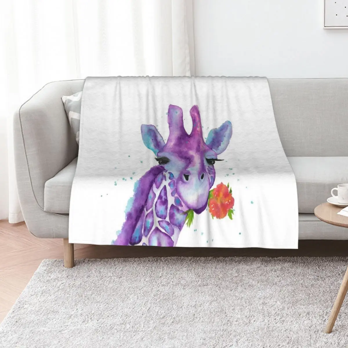 Zoya, the Purple Giraffe Watercolor Throw Blanket Furry Bed cosplay anime Winter beds wednesday Decorative Beds Blankets