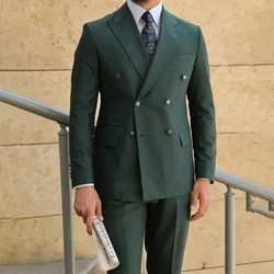 Classic Green Suits for Men Double Breasted Formal Business Blazer Wedding Groom Slim 2 Piece Jacket Pants Costume Homme