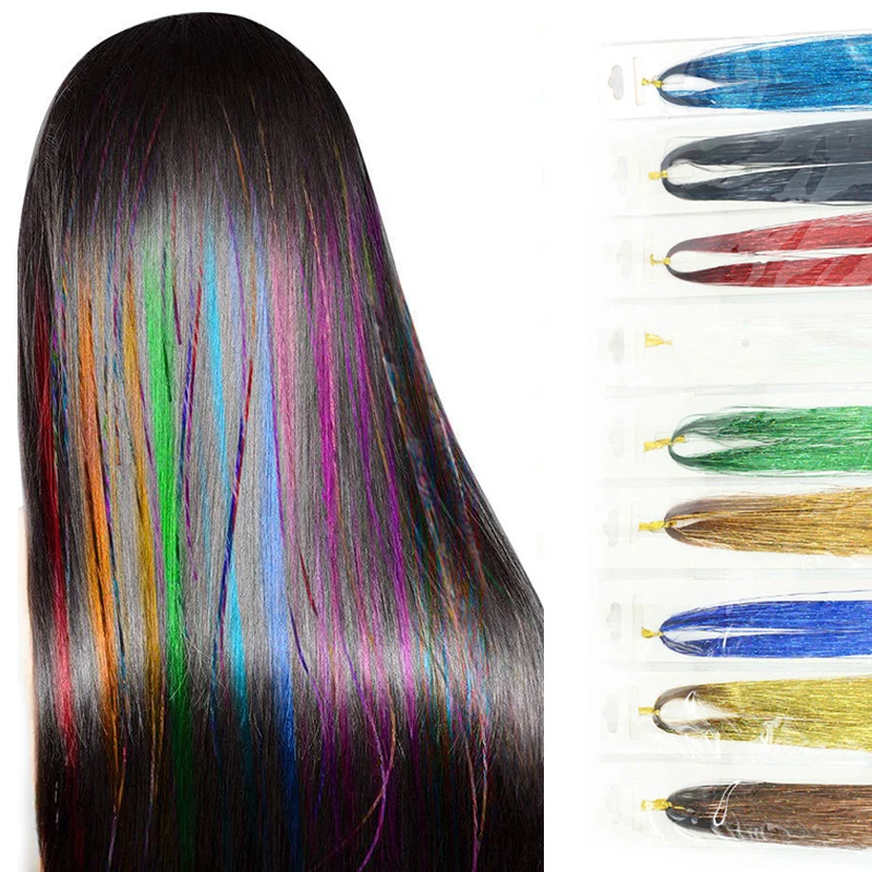 Sparkle Hair Tinsel Rainbow Colored Strands Girl Headwear Hair Laser False Hair Extensions Bling Decoration Glitter Strips Party