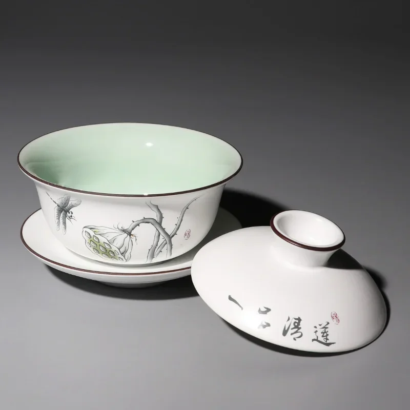 Matte White Ceramic Gaiwan, Teacup, Chinese Kung Fu Tea Set, Porcelain Tea Cup, Bowl, Tureen with Saucer, Elegant Teaware