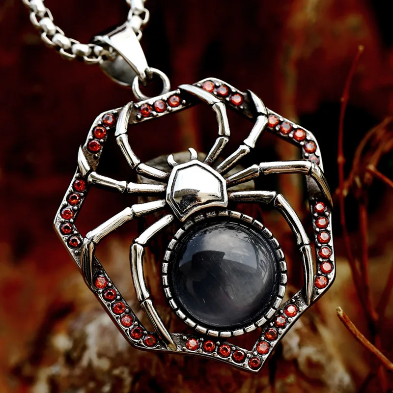 Stainless Steel Ferocious spider Animal Pendant Gem pendant Chain Necklace Fashion men Jewelry BP8-571