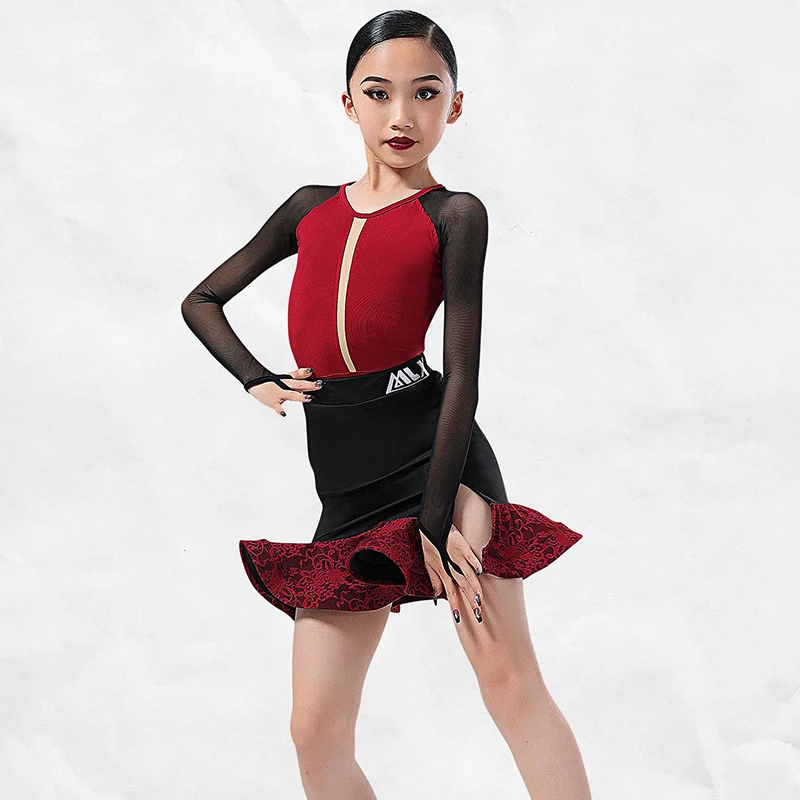 

2024 New Children's Latin Dance Costume Girl's Ballroom Danceing Competition Performance Clothes Dancer Practice Set VBH757