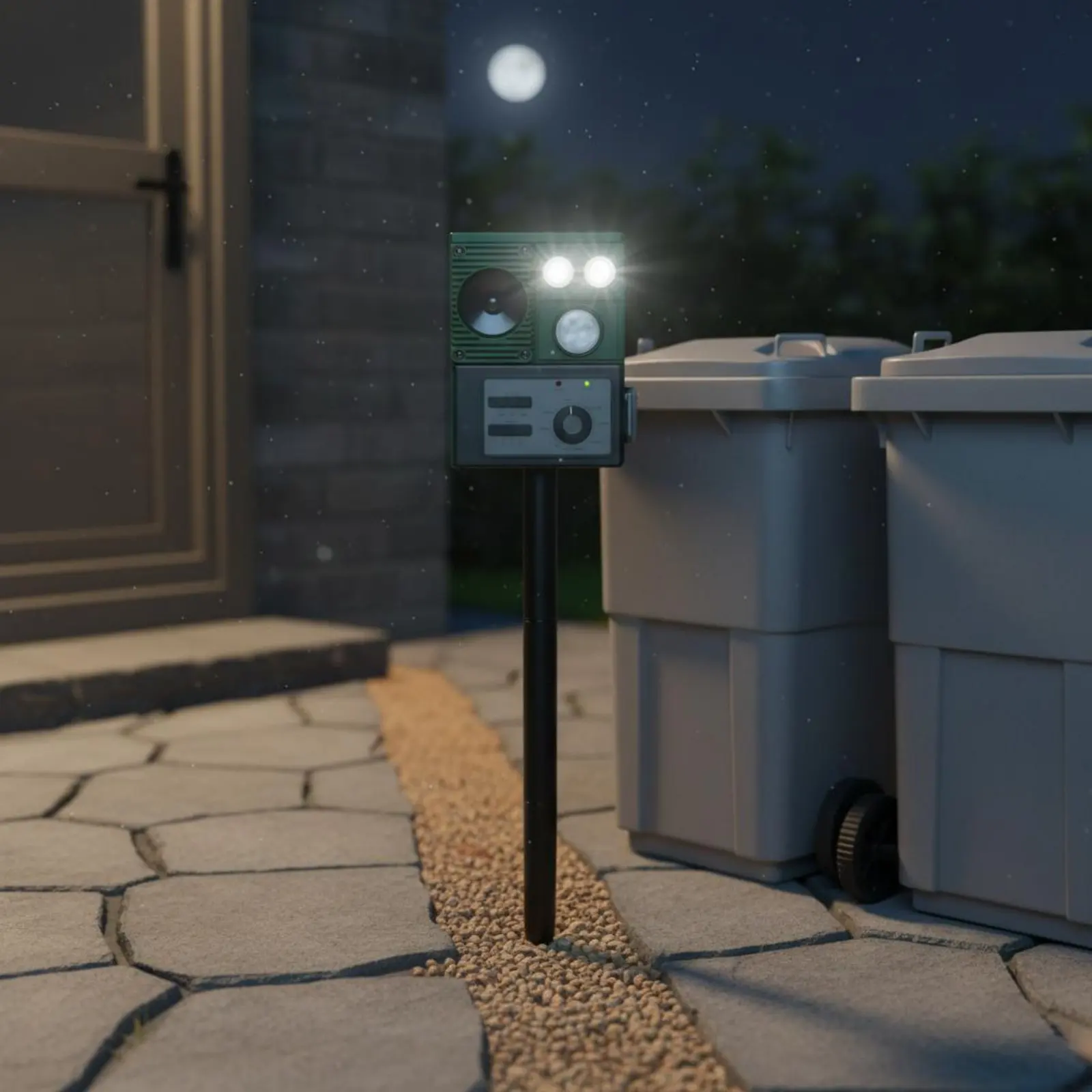 Solar Creature Adjustable Frequency with Flashing Glare Sound-Wave Scarer Double Charging for Gardeners