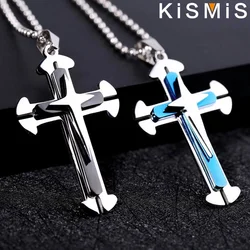 KISMIS 1PC Stainless Steel Cross Necklace Pendant Jewelry Catholic and Christian Jesus Amulet