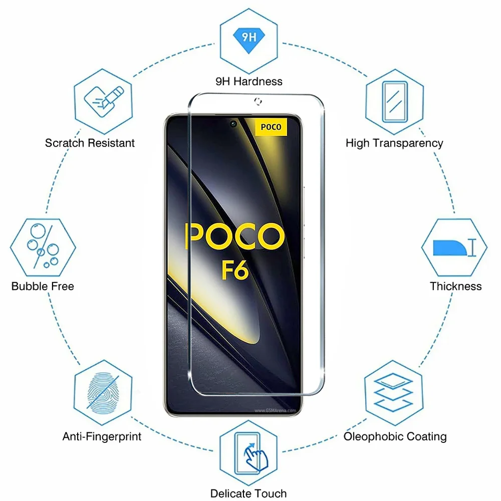 5PCS Tempered Glass For Poco F6 Pro F5 F4 GT F3 X6 Pro X5 X4 GT X3 NFC Screen Protector For Poco M5S M4 M3 M6 Pro 5G C65 Glass