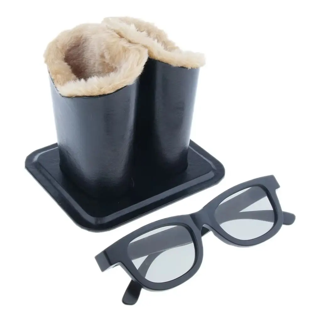 Lined Eyeglasses Holder PU Leather Pattern Double Glasses Stand Case with Magnetic Base Protective Glasses Storage Organizer