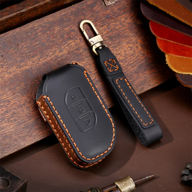 For Luxury Leather Car Key Case Cover Fob Protector Keyring for Dongfeng Forthing Evo T5 2021 Keychain Holder Shell Bag