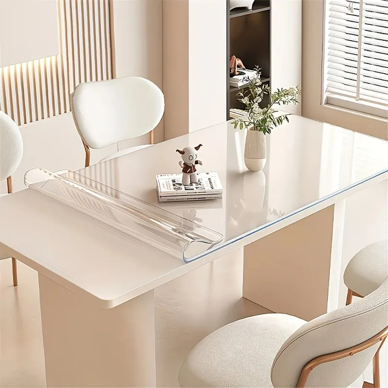 Luxury Transparent Tablecloth 1.0mm Thick PVC Scratch Heat Resistant Protective Film for Dining & Coffee Tables Clear Desk Cover