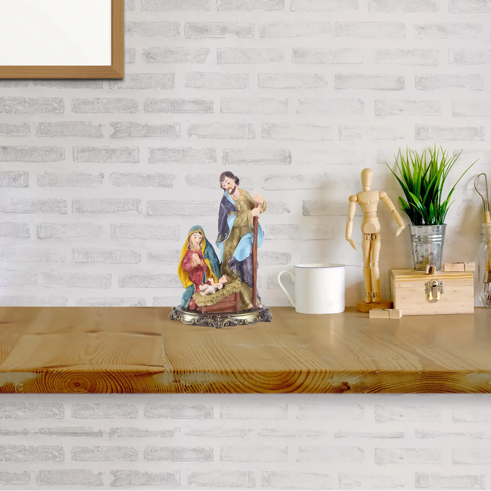1Pcs Nativity Resin Statue Desktop Ornament Decorative Sculpture Art Blessing Decor Resin Sculpture