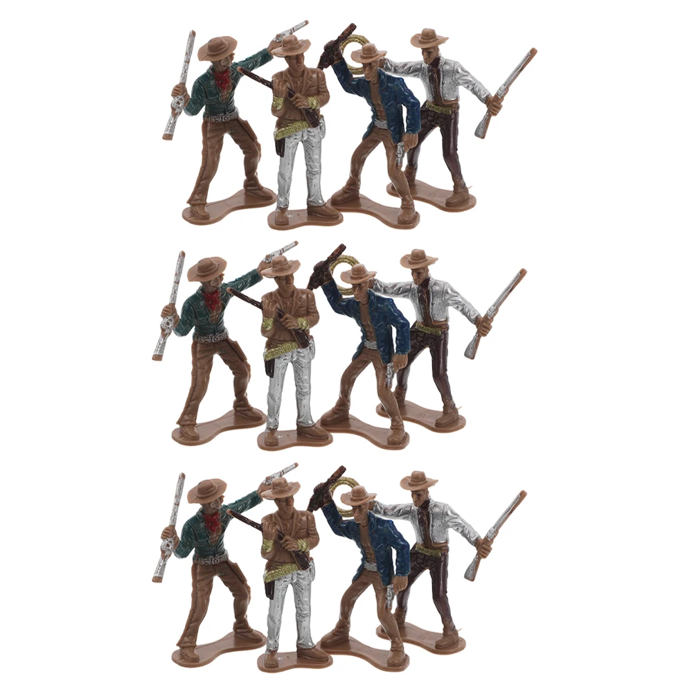 

12 Pcs Western Cowboy Figure Party Decorations Toys Statue Supplies Plastic Mini Ornaments Figurines American