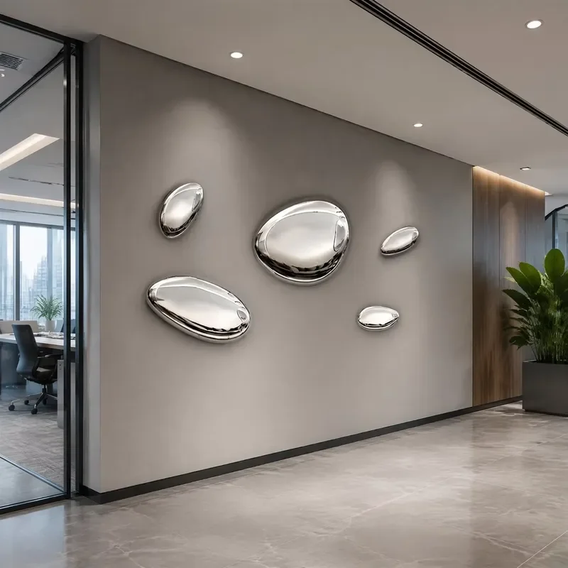 Top Sales Luxury Stainless Steel Wall Mounted Pebble Sculpture Mirror Polished Decor Hotel Lobby Bedroom Hallway Custom Size