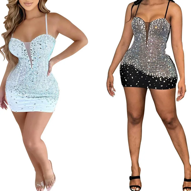 

Summer New Women's Sexy Mesh Hot Diamond Nightclub Strap Skirt Bag Hip Skirt
