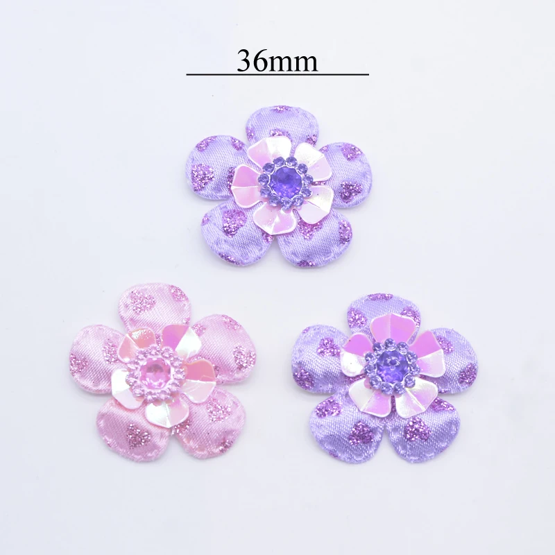 20Pcs 36mm Sequins Flower Embellishment with Resin for Clothes Patch Fabric Sewing Craft Headwear Hair Clips Decor Accessories