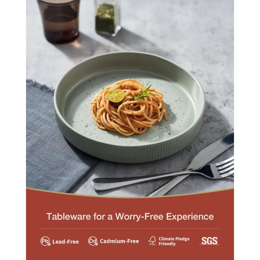 Большие миски для макарон, набор из 6 предметов, миски для обеденного салата, светло-зеленые неглубокие миски для еды, идеально подходят для сервировки макарон и салатов