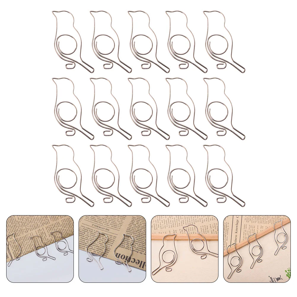 

20 Pcs Fastener Paper Clip Office Clips Black Metal Bird Silver School Supplies