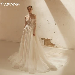 Romantic Off The Shoulder Wedding Dress Glitter Pearls Sequins Bride Robe Vintage Long Bridal Gown Customized Robe De Mariée