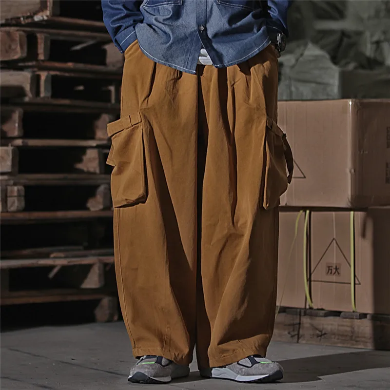 Multi Pocket Cargo Pants Mens Work Pants Safari Style Casual Wide Leg Pants Men Solid Color Baggy Trousers