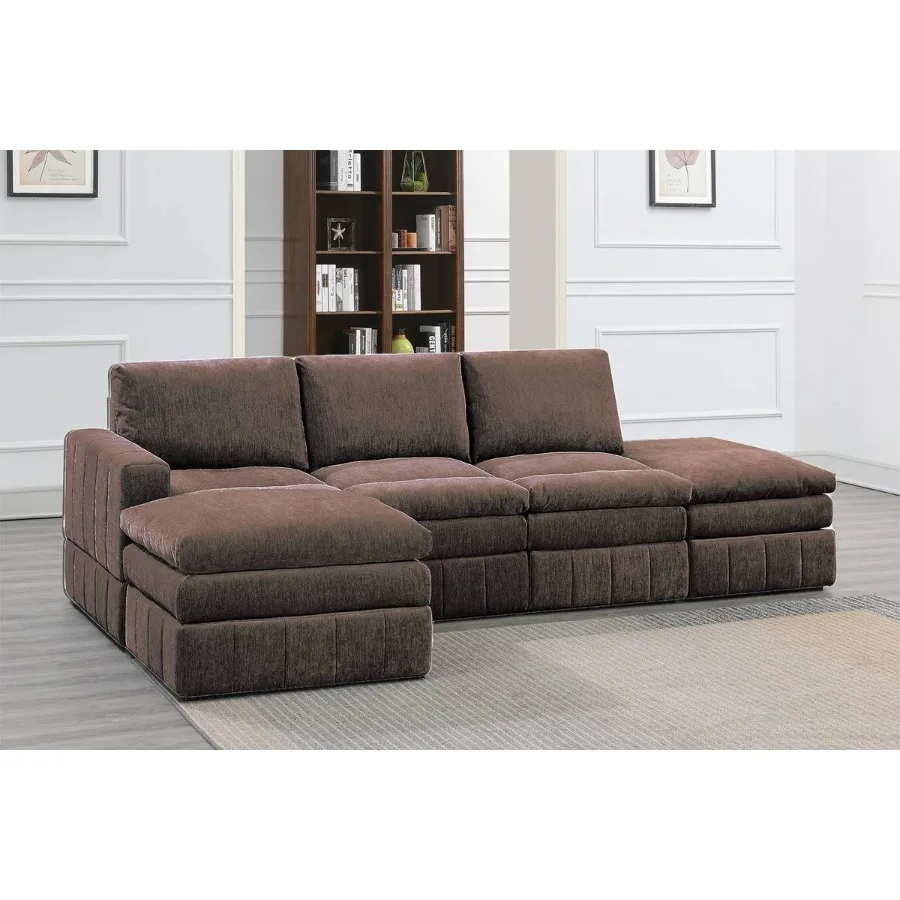 

Современный комплект из 5 предметов Модульный LSectional Set 1x Кресло на танкетке с одним подлокотником 2x Стулья без подлокотников 2x mans Mink Morgan Fabric Plush Living Ro