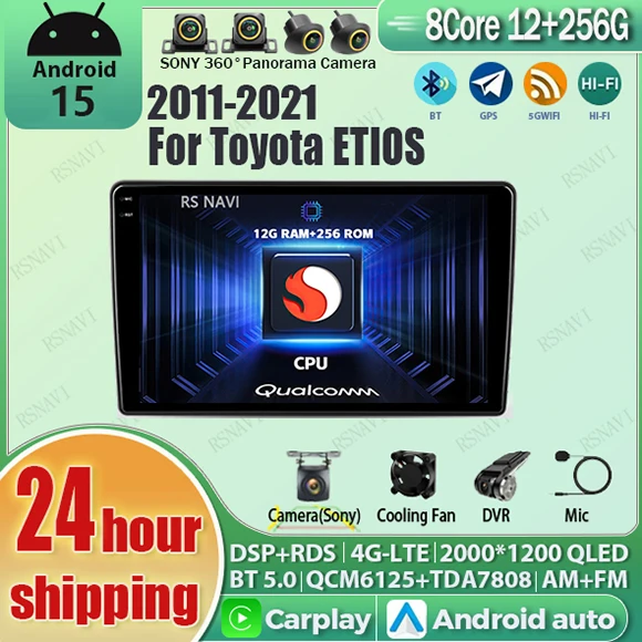 

Android 15 Carplay Auto Qualcomm 2K QLED экран автомобильный радиоплеер для Toyota ETIOS 2011-2021 DSP стерео BT 4G Snapdragon Wi-Fi DVD