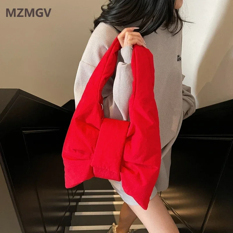 

2025 Spring Summer Large Capacity Bow Shoulder Bag Women Fashion Lightweight Soft Underarm Purse Crossbody Bags for Women