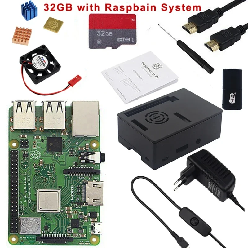 Raspberry Pi 3 modèle B Plus avec Wi-Fi et Bluetooth, boîtier ABS en option, ventilateur, interrupteur marche/arrêt, dissipateur de chaleur d'alimentation, 3B, original