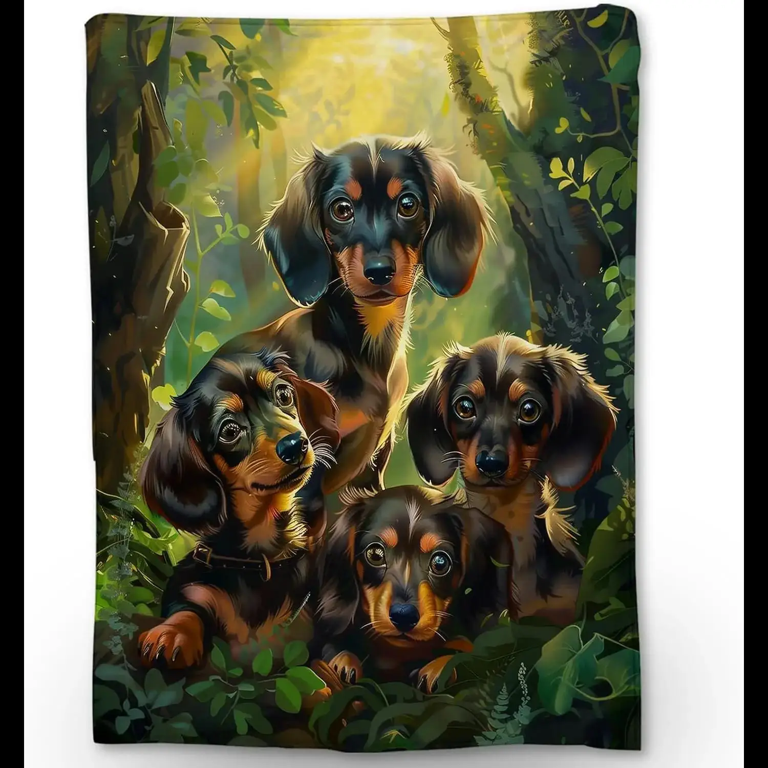 

Cute Dachshund in Forest Flannel Throw Blanket Soft Cozy Lightweight Animal Blankets for Couch Bed Travel Outdoor Home Dec