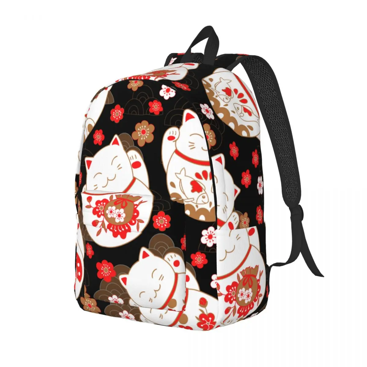 Schoolbag Student Backpack Cats Maneki Neko Lucky Charms And Sakura Flowers Shoulder Backpack Laptop Bag School Backpack