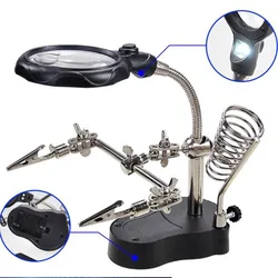 3.5X 12X Magnifying Glass LED Clip-On Welding Magnifier with Helping Hands Soldering Iron Stand Station Precision Electronics Wo