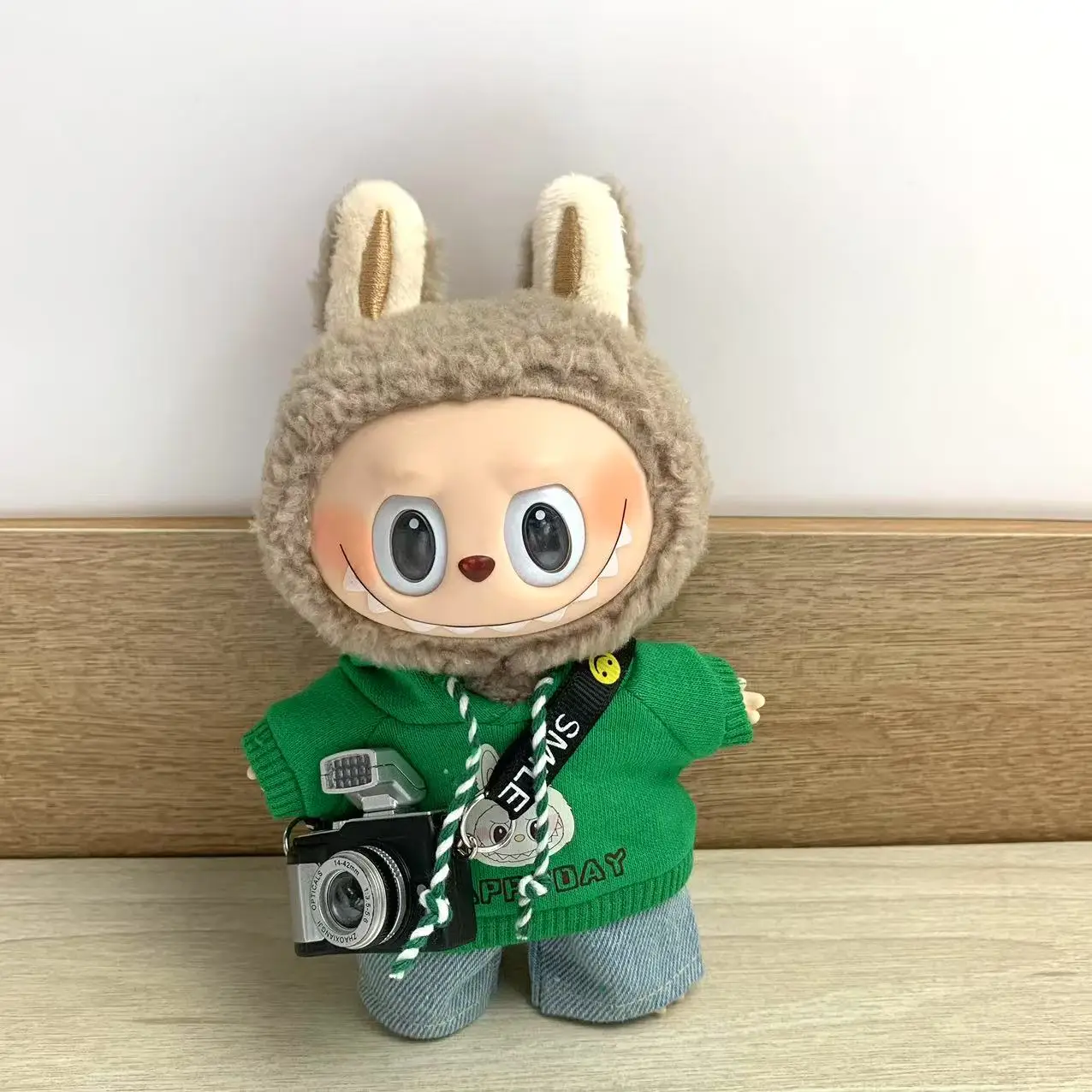 Vestiti per bambole Labubu da 17 cm: felpa con cappuccio con stampa battito cardiaco e set di abiti color macaron, note di traduzione chiave